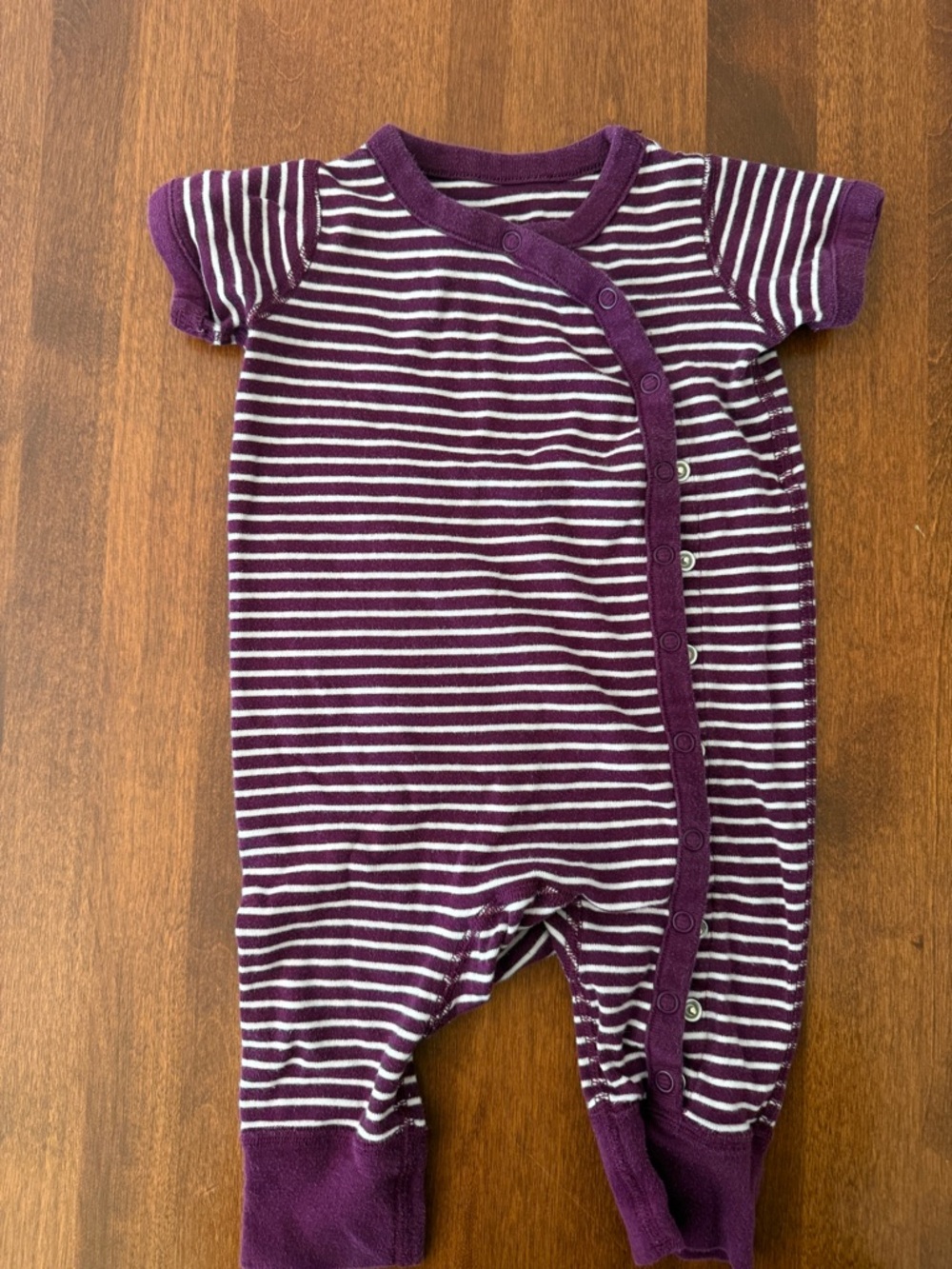 Hanna Andersson Purple and White Striped Baby Footie